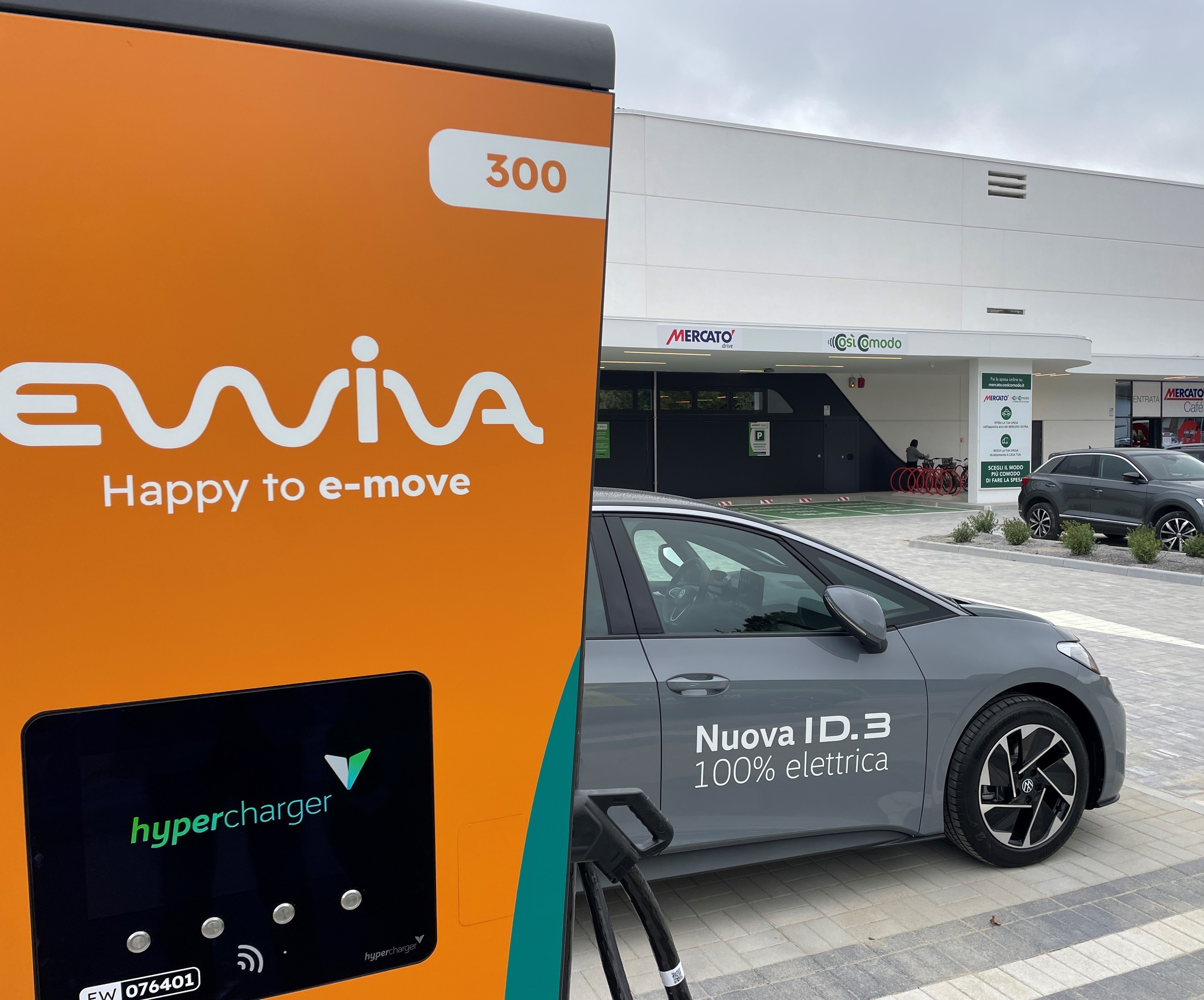 Charge the eletric car while enjoying shopping, thanks to the partnership between Ewiva and Mercato’